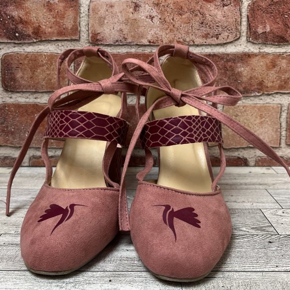 Pink Custom Embellished Ankle Tie Heels - Picture 6 of 7